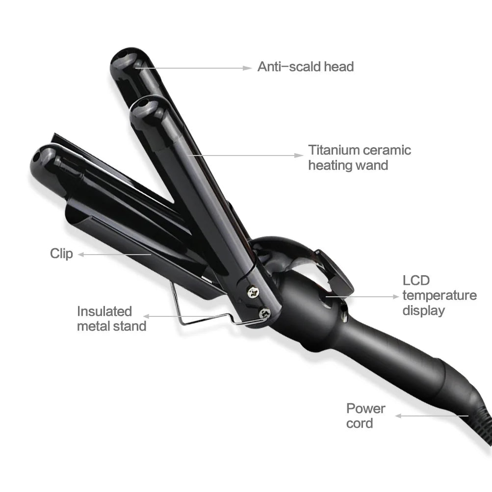 Three-Barrel Ceramic Hair Curler – Electric Waver Curling Iron