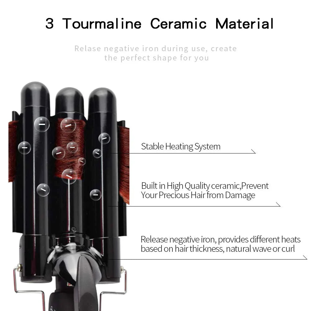 Three-Barrel Ceramic Hair Curler – Electric Waver Curling Iron