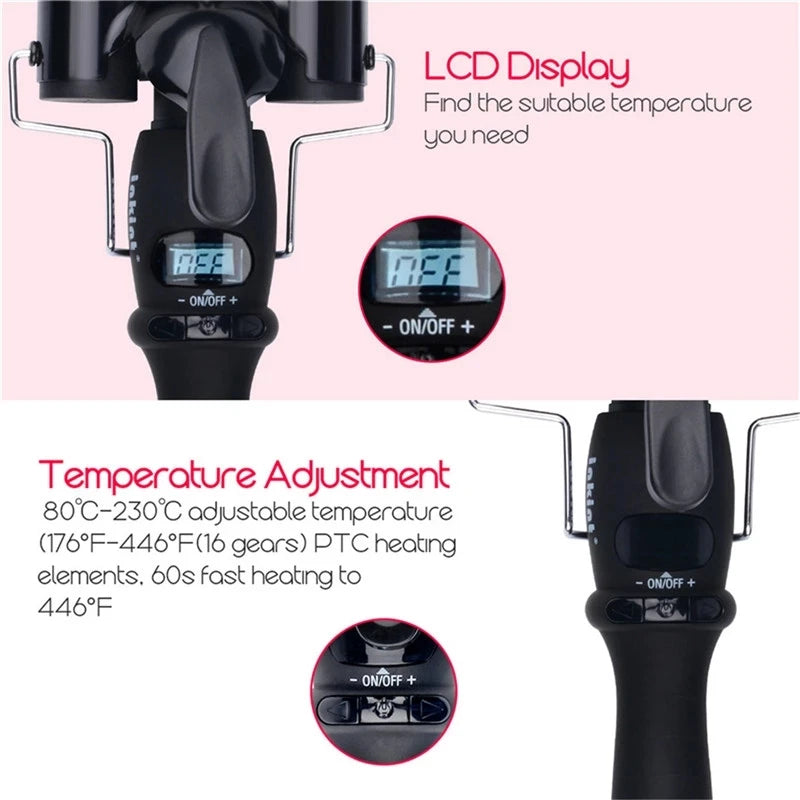 Three-Barrel Ceramic Hair Curler – Electric Waver Curling Iron